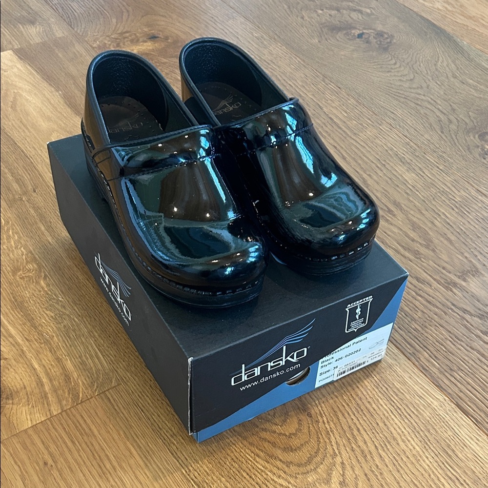 Dansko Shiny Black Leather Clogs